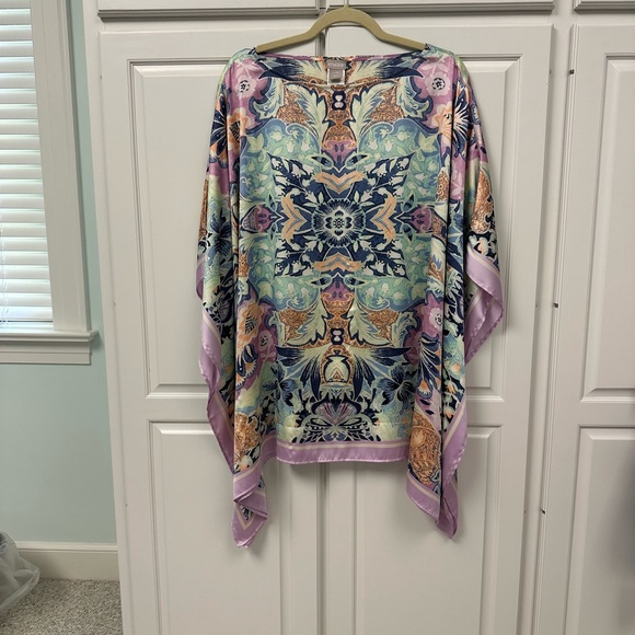 Chico’s Medallion Poncho Kaftan Popover Pastels Pink Blue Size-Large/X-Large - Picture 3 of 5